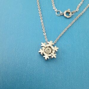 Snowflake Pendant Necklace, Cubic Zirconia, Silver Tone